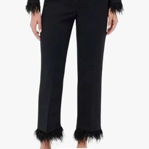 J. Crew Black Pants with Feather Trim